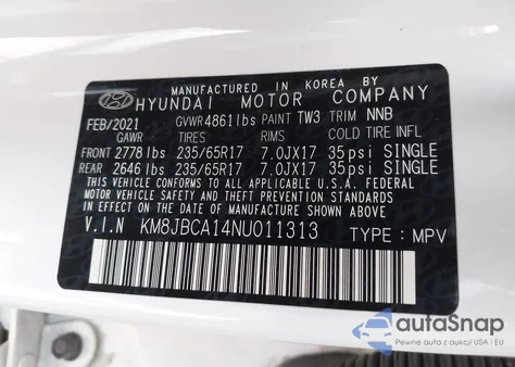 2022 Hyundai Tucson Hybrid Blue z USA, uszkodzony, nr VIN KM8JBCA14NU011313